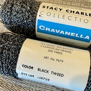 Stacy Charles Cravanella Wool/Rayon yarn, lot of 2, black tweed